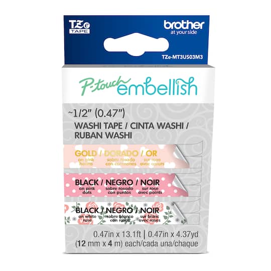 6 Packs: 3 ct. (18 total) Brother P-touch Embellish Pink Washi Tape